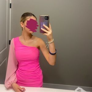 pink one shoulder hoco dress from preppy palette boutique